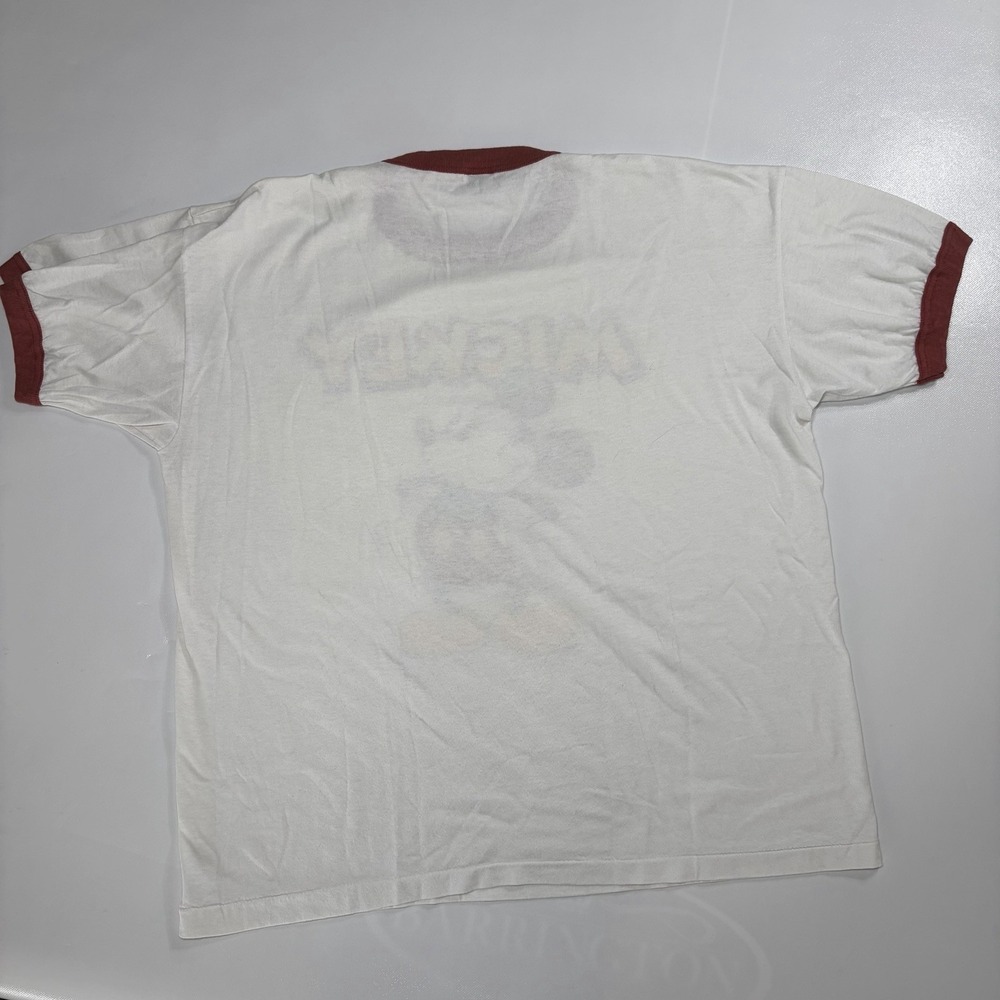 Vintage‎ 80s Mickey Mouse Ringer T Shirt Men Large Velva Sheen USA White Disney - Picture 3 of 9